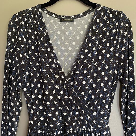 STINE GOYA ALINA JERSEY DRESS in STARS Black Blue White Size XS Long Sleeve Midi - Picture 7 of 16